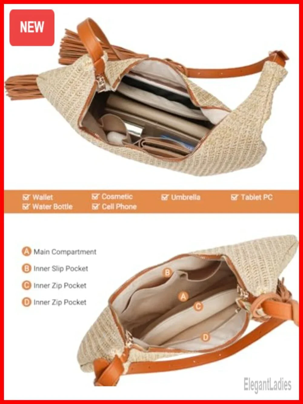 Straw Tassel Hobo Shoulder Bag Summer Beach Crossbody Purse